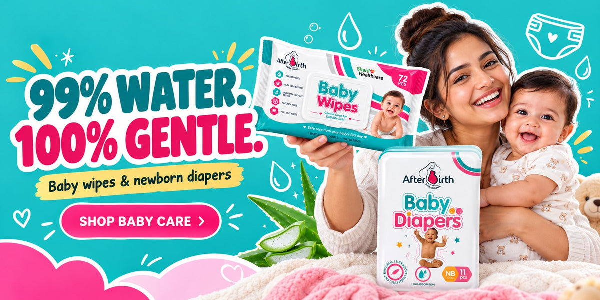 AfterBirth baby wipes with 99% water and newborn baby diapers